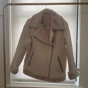 Faux leather & faux fur ivory coat
